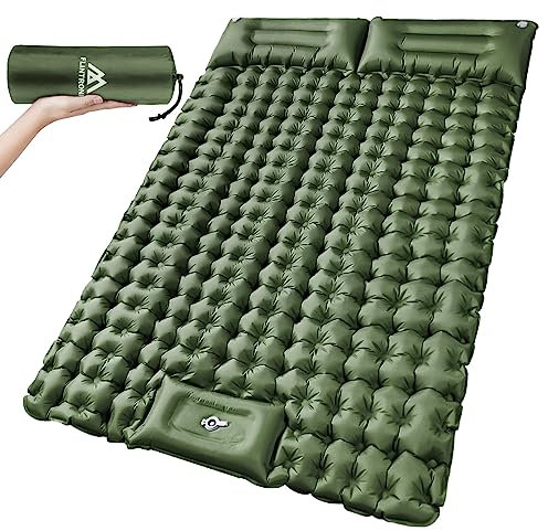 flintronic Camping Isomatte Selbstaufblasend mit Fußpresse Pumpe, 10CM Thick Wasserdicht Isomatte mit Kopfkissen, Outdoor Aufblasbare Luftmatratze, Faltbar Doppelt Schlafmatte für Outdoor, Camping