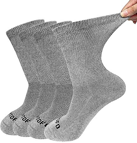 ZFSOCK Chaussettes Diabétiques Homme Femme: Sans Elastique Sans Couture Non Comprimantes Amples Socquettes Classiques Diabetique en Coton Coussin 4 Paires Mi-mollet, Gris 43-46