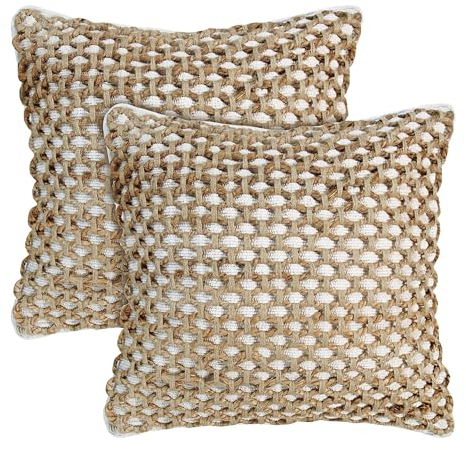 Boho Living Jada Zierkissen mit gewebtem Design, Wohnzimmerdeko, (2) Kissenbezüge, 50,8 x 50,8 cm, Weiß, 2er-Set, ohne Einsatz