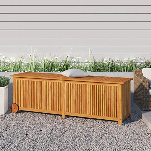 Festnight Boîte de rangement de jardin bois avec roues et poignées, bâche intérieure, Coffres de Rangement Extérieur Caisse de Stockage de Jardin bois acacia-150 x 50 x 58 cm-