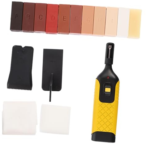 Mobestech Kit di Riparazione Graffi per Pavimenti e Laminati, 16 Pezzi in Plastica, Blocco di Cera, Spatola e Ferro Elettrico, per Uso Domestico