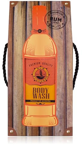 Accentra Duschgel/Badeschhaum für Männer RUM FLAVOR in Flasche inkl. Geschenkbox/Geschenktasche in Schnaps-Optik, 400ml Showergel, Duft: Rum - nachfüllbar, Orange