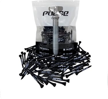 PulseGolf Premium Holz Golf Tee - 100 Stück (Schwarz, 70)