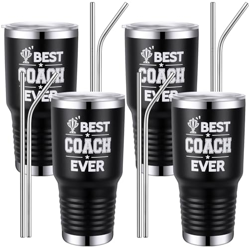 Didaey 4 Pcs Coach Gifts for Men Women Best Coach Ever Gifts 30 oz Best Coach Ever Tumbler Stainless Steel Travel Mug with Straw and Lid Insulated Coach Tumbler Cup for Soccer Basketball Football