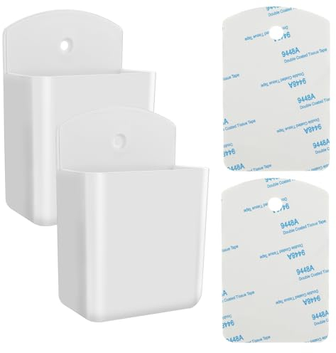 Prasacco 2 Stück Fernbedienung Halterung, Selbstklebende Fernbedienungshalter Wandhalterung Fernbedienung Organizer Box Weiße Wandaufbewahrungsbox aus Kunststoff für Zuhause, Büro, Schule