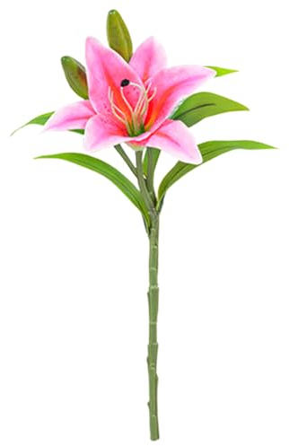 Wilitto Künstliche Lilie, realistische künstliche Blumen, Zweig mit Stiel, grüne Blätter, Zuhause, Hochzeit, Party, Kunstblumenarrangement, Innen- und Außenbereich, Dekoration, Foto, Dunkelrosa
