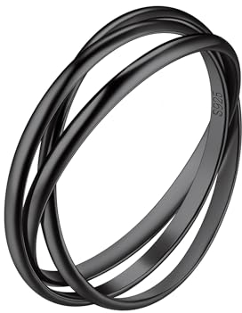 Suplight Silber 925 Verlobungsring für Damen Herren 3 ineinander verschlungene Ringe Design Fingerring simpel Ehering Schwarz Wickelring Antragsring Memoirering Größe 54