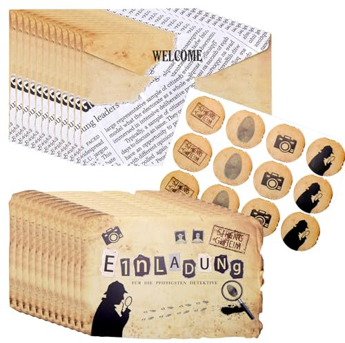 Mumjooyi Einladungskarten 12 Stück Detektiv Einladung Einladungskarten Geburtstag Einladungskarten Kinder mit Umschlägen und Aufkleber Kindergeburtstag Einladungen zur Kinderdetektiveparty | Deutsch