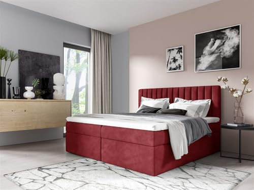 Fun Möbel Boxspringbett Schlafzimmerbett Linnea in Stoff Fresh auch Überlänge… (Rot, 120x200 cm)