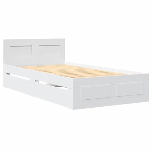 vidaXL Bettgestell, Bett mit Kopfteil, Bettrahmen mit Lattenrost, Einzelbett Schlafzimmerbett mit Stauraum, Weiß 90x190cm Holzwerkstoff