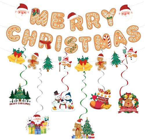 Banner di Stamina di Buon Natale, 13 Pcs Set di Spirale della Bandiera - Decorazioni da Appendere & Pendenti a Spirale per Addobbi Natalizi