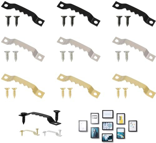 60 ganci per quadri, con denti di sega, per foto, con viti, gancio dentellato, colore nero oro e argento