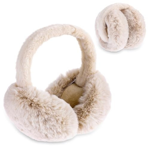 Telooco Plüsch Ohrenschützer Damen Winter Ohrenwärmer Earmuffs Winter Ohrenschützer Faltbar Geschwollene Ohrenschützer Warmes Stirnband Outdoor Ohrenschützer für Kaltes Wetter (Beige)