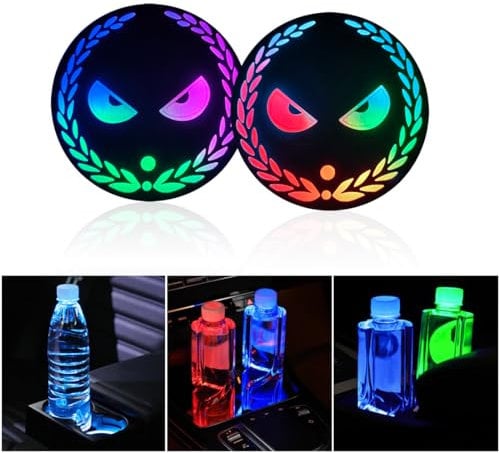 LED Cup Holder Lights, 2 PCS USB Charging Coasters With 7 Colors Luminescent Light Pad, Mat for Car Decoration Atmosphere Light
