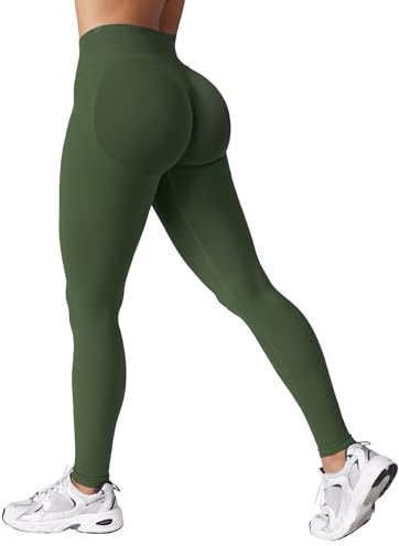ZAAYO Damen Sport Leggings Nahtlose Scrunch Butt Leggings High Waist Booty Lifting Po Push Up Gym Sporthose Olive Green Medium