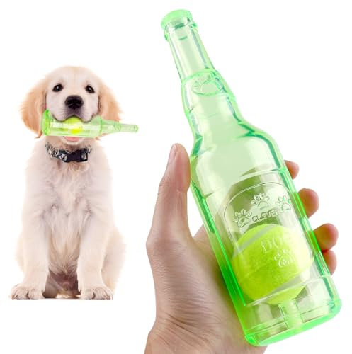 EPODA Jouet pour Chien en Bouteille de Caoutchouc, Jouets Interactif à Qui Couinement pour Chiot, Résistant à la Morsure Jouet pour Les dent pour Jeux Petits et Moyens Chiens (Vert)