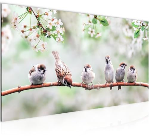 Runa Art Wandbild Natur 100 x 40 cm Modern Bild auf Vlies Leinwand Vögel Wohnzimmer Schlafzimmer Grün Weiss 050112a