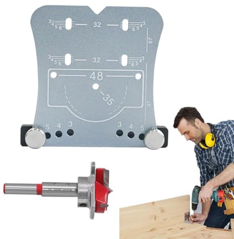 Gdiojnfg Wooden Door Hinge Hole Opener,35mm Cabinet Hinge Hole Jig with Drill Bit - Aluminum Alloy Hinge Hole Positioning Plate for Carpentry Tool