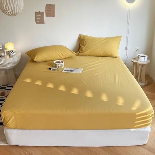 KnSam Betttuch 150x200cm Laken, Bettlaken Unterlage Einfarbig Gelb Matratzenschutz, Polyester Tagesdecke für Boxspringbett & Wasserbett