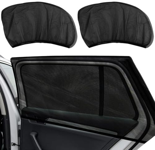 2 Parasoles Laterales Elásticos Parasol Ventanas Traseras Coche Parasol Coche LateralPaquete de Unidades Material de Malla para Ventanillas Laterales de Sedán SUV y Todoterrenos(Negro)