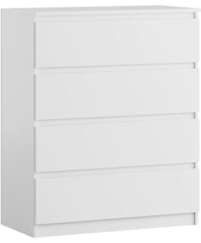 SoDREAMER 4-Schubladen-Kommode | Weiß 80 cm Ideal für Schlafzimmer, Wohnzimmer, Kinderzimmer und Büro | Geräumige Kommode | Modernes Design | 80 x 97x 40 cm