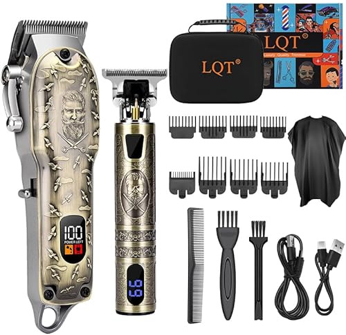 LQT Professionelles Haarschneidemaschine Set, Digital Display Trimmer Kit mit Zubehör, Barber Case und Umhang, Vintage Design