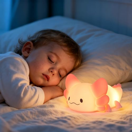 Tremdwoto Axolotl nachtlicht kinder,Stilllicht Dimmbar mit 7 Farben Axolotl kinder nachtlicht, 1/3-Stunden-Timer USB Wiederaufladbarnachtlicht kinderzimmer ，Geschenke für Jungen und Mädchen