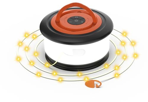 Camping String Lights, 32.8FT Outdoor Tent Lights for Camping, Waterproof Camp Light with 5 Lighting Modes, Quick 20s Recovery, Type-C Fast Charging, Rechargeable LED Lamp for Tent, Hiking, Yard