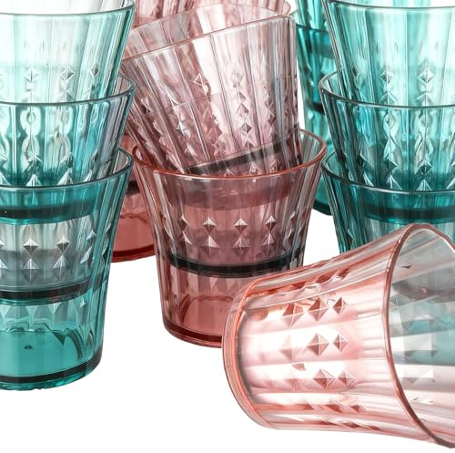 SLTAXAR 12 PCS Vasos de Plástico Duro Reutilizables 320 ml, Vasos Agua de Colores, Vaso Plástico para Agua Bebida Jugo Whisky y Cerveza, Copa Irrompible para Fiestas, Oficina, Casa y Camping