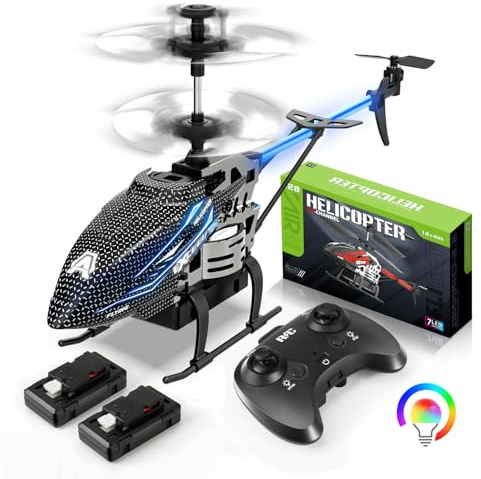 Mucek Hélicoptère télécommandé 2,4 G, lumières LED, 3,5 canaux, gyroscope et hauteur fixe, hélicoptère jouet pour enfants, adapté pour l'intérieur et l'extérieur (bleu)