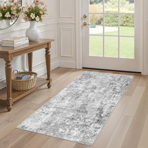 DMOYEST Teppich 80x150cm Wohnzimmer Modern Hellgrau Waschbar