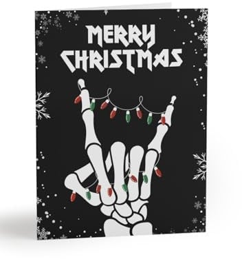 Pretty Attitude Rock ’n’ Roll Weihnachtskarte – Totenkopf Frohe Weihnachten Karte – Rockige Weihnachtkarte für Heavy Metal Fans – Gothic Punk Alternative Weihnachtsgrußkarte