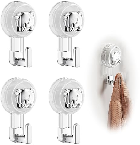 GUSXPPD 4 PCS Crochet Ventouse Puissante, Crochet Mural Ventouse Vacuum Plastique, Crochets Amovibles en Plastique Très Résistants, Salle de Bain Cuisine Fenêtre Douche Accroche Forte (Transparent)