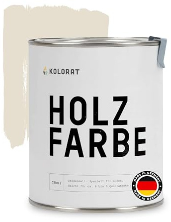 Kolorat® Holzfarbe, Hellbeige 750ml | Made in Germany | Wasserbasiert, umweltfreundlich, wetterbeständig, langlebiger Holzschutz, für Holz im Außenbereich, einfache Anwendung