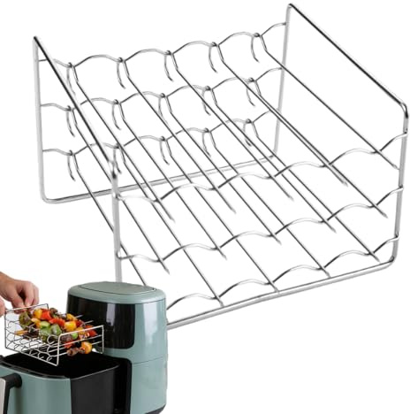 Air Fryer Rack de barbecue – Support de déshydrateur en acier inoxydable à 3 niveaux | Plateau de sciage empilable pour ninja et instantané, panier à vapeur carré, grille de barbecue, 15 cm