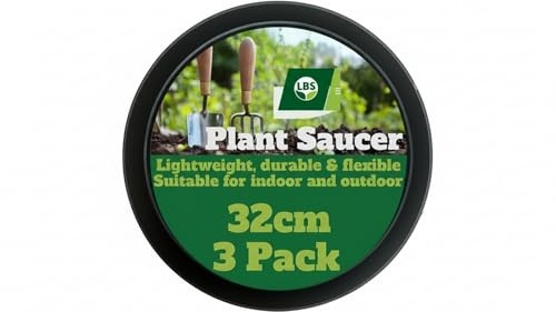 LBS Horticulture Pack of 3 – 32cm Heavy Duty Plant Pot Saucers Black | Indoor Drip Trays for House Plants & Grow Bags – Injection-Moulded Recycled Plastic | UK-Made Starter Set for 20–30L Pots