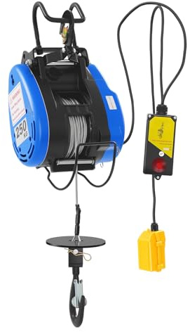 Treuil électrique 1500 W 230 V, 250 kg avec télécommande sans fil portée 100 m, câble en acier 30 m 19 m/min IP40 pour atelier, garage, chantier