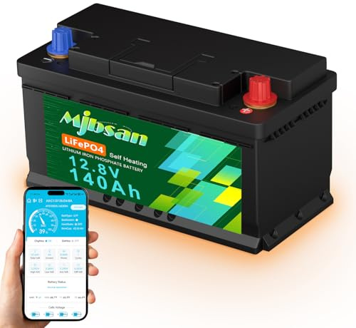 Mjbsan 12 V 140 Ah Batterie LiFePO4 à auto-réchauffement Taille H190, capacité 1792 Wh, charge à basse température de -20℃, BMS 150 A intégré, durée de vie de 10 ans, pour camping-car, alimentation de
