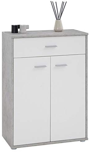 IDIMEX Buffet Salle à Manger Calais L 60 cm Coloris béton et Blanc avec 2 Portes bahut Bas Meuble de Rangement Style Moderne Commode vaisselier 60 x 84 x 30 cm