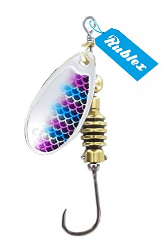 Rublex - Pack de 5 Cucharillas de Pesca Celta-2 RTS | Cebo Artificial de Pesca con Anzuelo Simple sin Muerte Fácilmente Intercambiable con Sistema Quita-Vueltas, Color RTS Plata Azul Violeta, 3'5gr