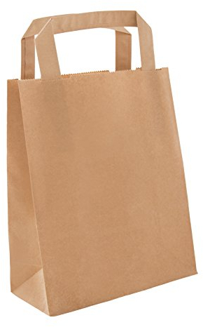 BAMI 250 Stück Papiertragetasche Papiertasche 22+11x28cm, BRAUN - 70gr/m, Einkaufstüte Tüte Henkeltasche Tragetasche Papiertüten aus Pappe Recyclebar