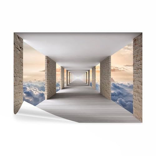 decomonkey Papier Peint Panoramique 3d Effet Plaine 350x256 cm | Décoration murale moderne, Tapisserie décorative pour chambre salon, Brique nuages couloir espace ciel paysage