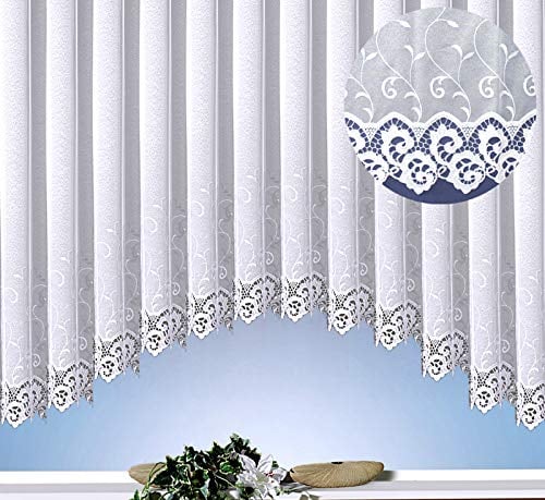 heimtexland ® Store Gardine Kräuselband Macramée Borte Stickerei Ranke Vorhang weiß transparent HxB 143x450 cm C-Bogen Typ482