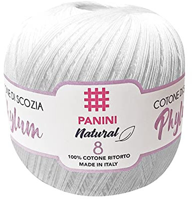 Panini Tessuti, Gomitolo Cotone Phylum Tit.8 - Made in Italy - Disponibile più colori per lavori a uncinetto - 100g - 710 m - Fai da te, Filati, Cotone