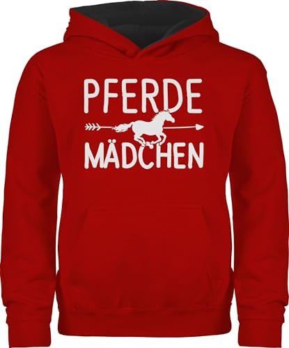 Pullover Kinder Hoodie Jungen Mädchen - Pferd mit Herzen - Pferde Horse Reiter Reiterin Pferdeliebhaber Geschenk Pferdemädchen - 140 (9/11 Jahre) - Rot/Schwarz - pferdepullover pferdepulli reiten