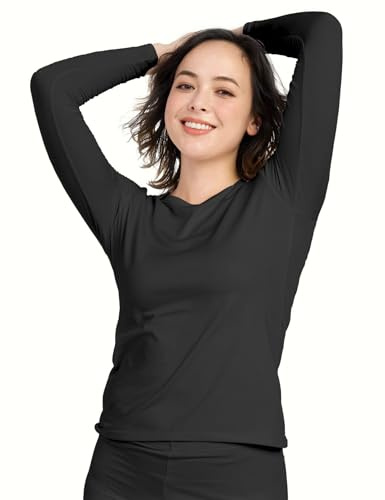 LAPASA Women's Thermal Underwear Top, Warm Lightweight Warm Long Sleeve Crew Neck Lightweight Shirt L15, Black (1 Top), S