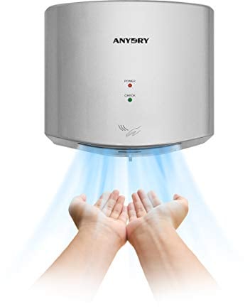 anydry 2630S Secador de Manos Compacto automático de Alta Velocidad,Comercial y hogar,Cubierta de ABS,1400-1650W,Plata