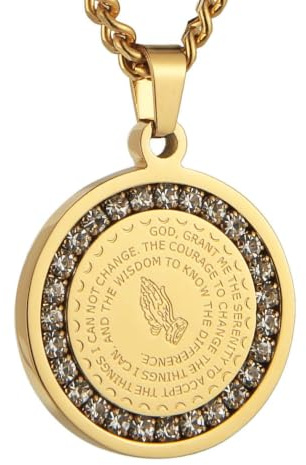 HZMAN Bibel Vers Gebet Halskette für Herren Damen Edelstahl betende Hände Münze Medaille Anhänger christlichen Schmuck Geschenk