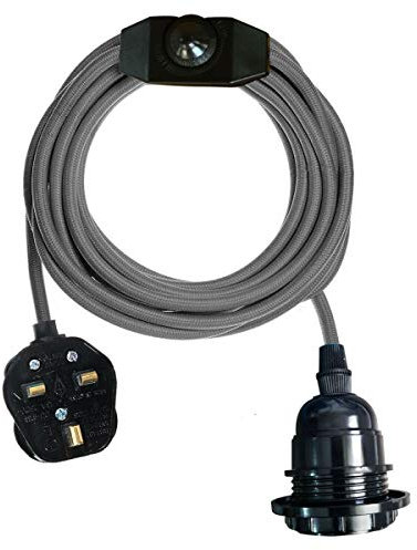 Grey Color Dimmer Switch 4.5m Fabric Flex Cable Plug In Pendant Lamp E27 Holder