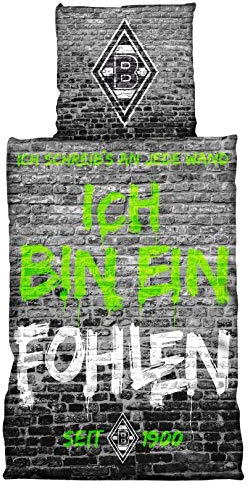 Borussia Mönchengladbach Bettwäsche Mauer | Offizieller Fanartikel Fohlenshop | Schwarz/Grau Baumwolle mit Glow-in-The-Dark-Effekt